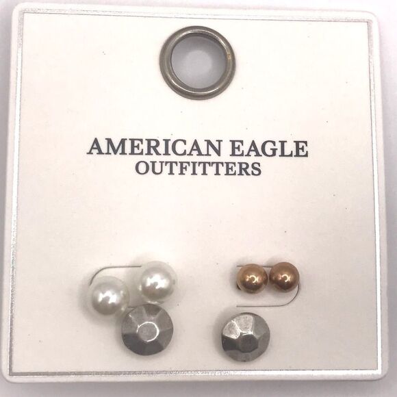American Eagle Outfitters Minimalist Silver Stud Earrings Set - Picture 2 of 5